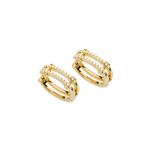 Diamond Pave Rivet Double Row Hoop Earrings - Yellow Gold