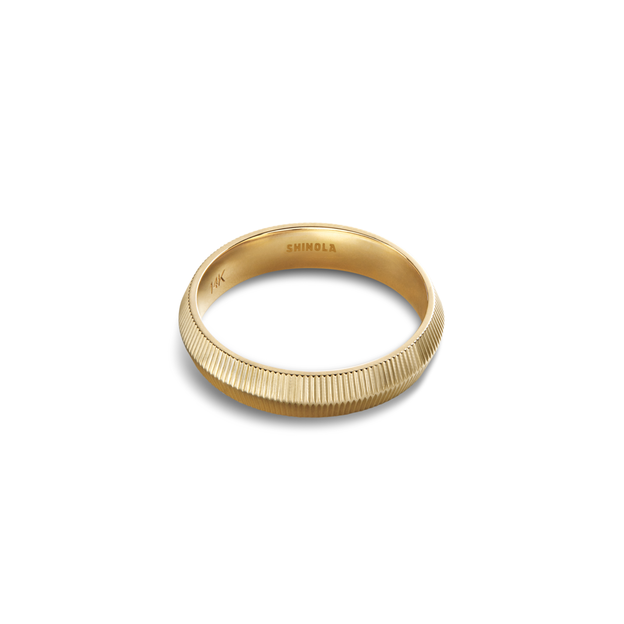 4mm Textured Beveled Yellow Gold Band