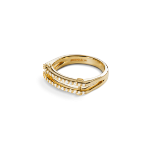 Diamond Pave Rivet Double Row Ring - Yellow Gold