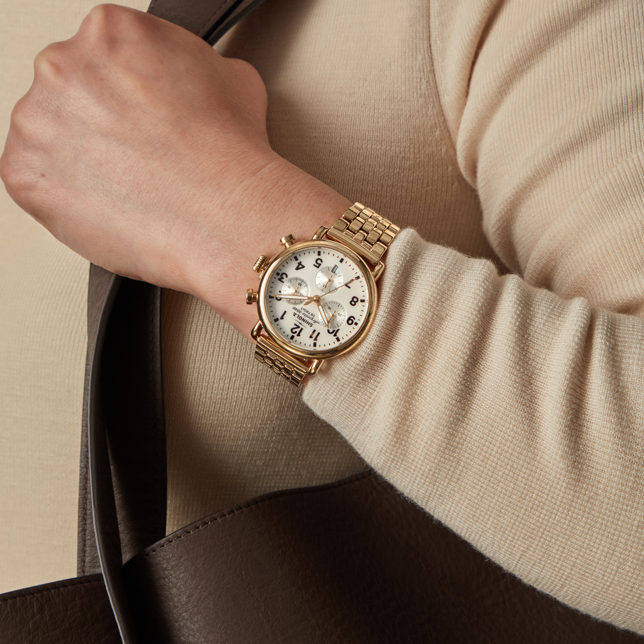 Runwell Chronograph Watch - MOP Gold Bracelet - Image 3
