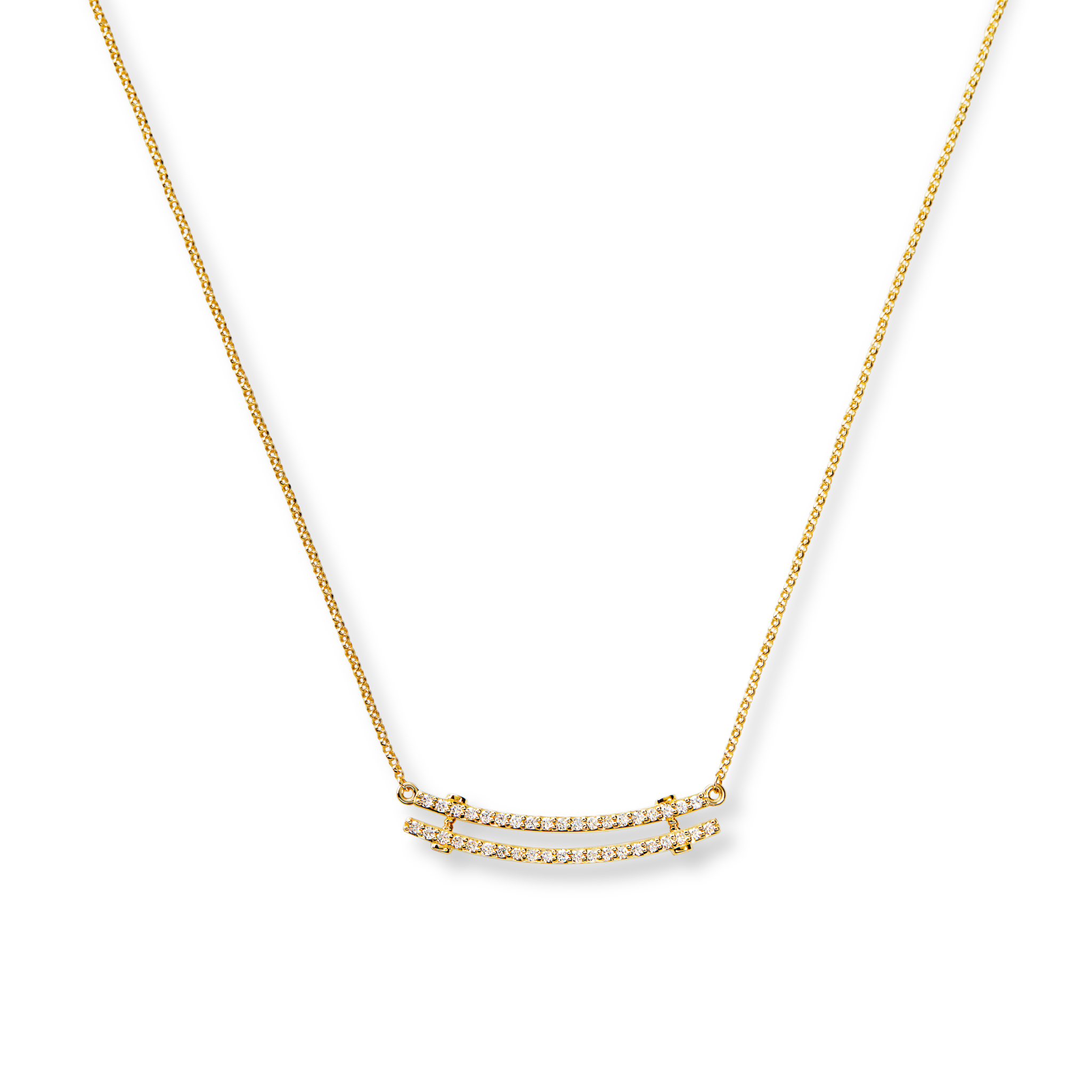 Diamond Pave Rivet Double Row Necklace - Yellow Gold