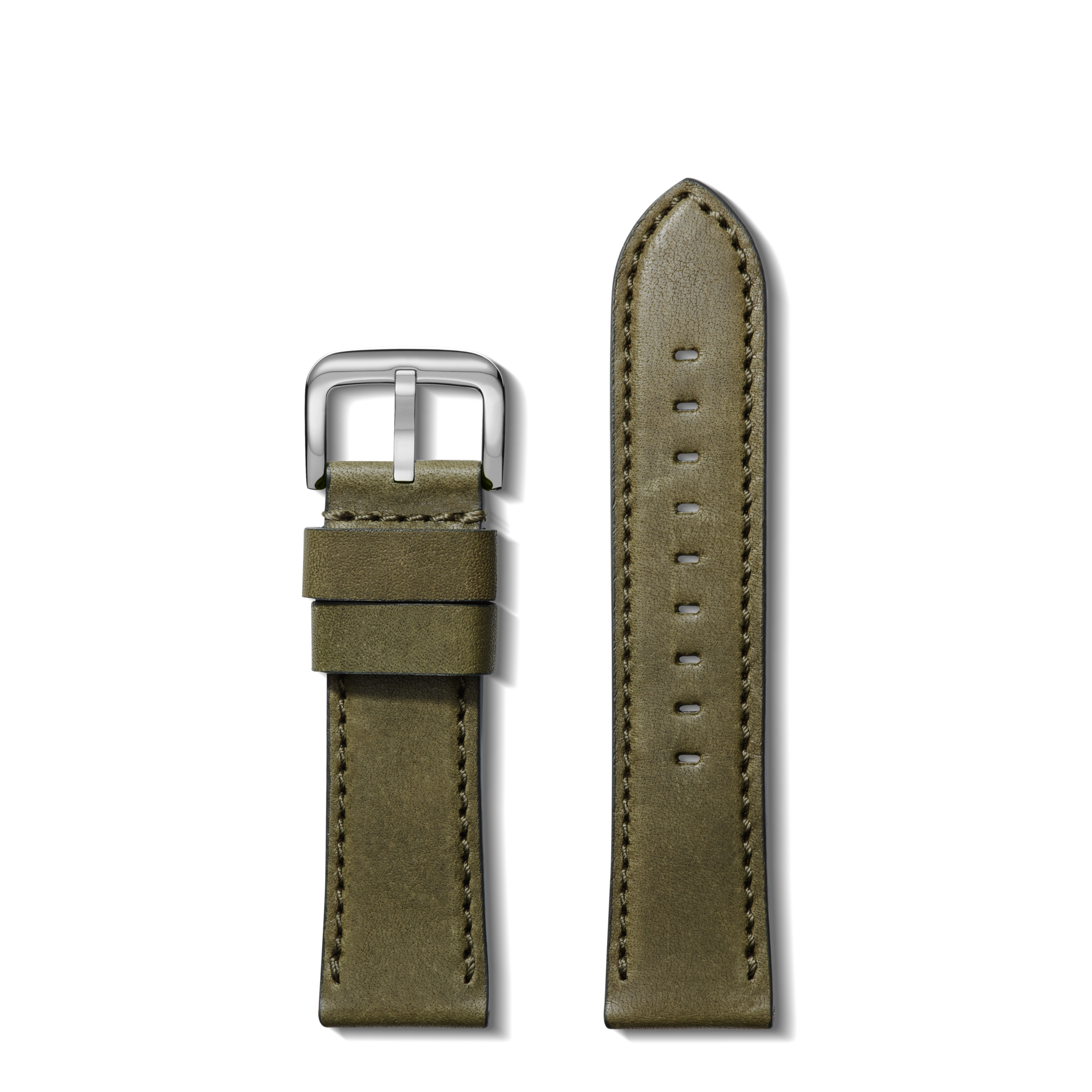24mm Olive Leather Watch Strap - Olive - Image 2