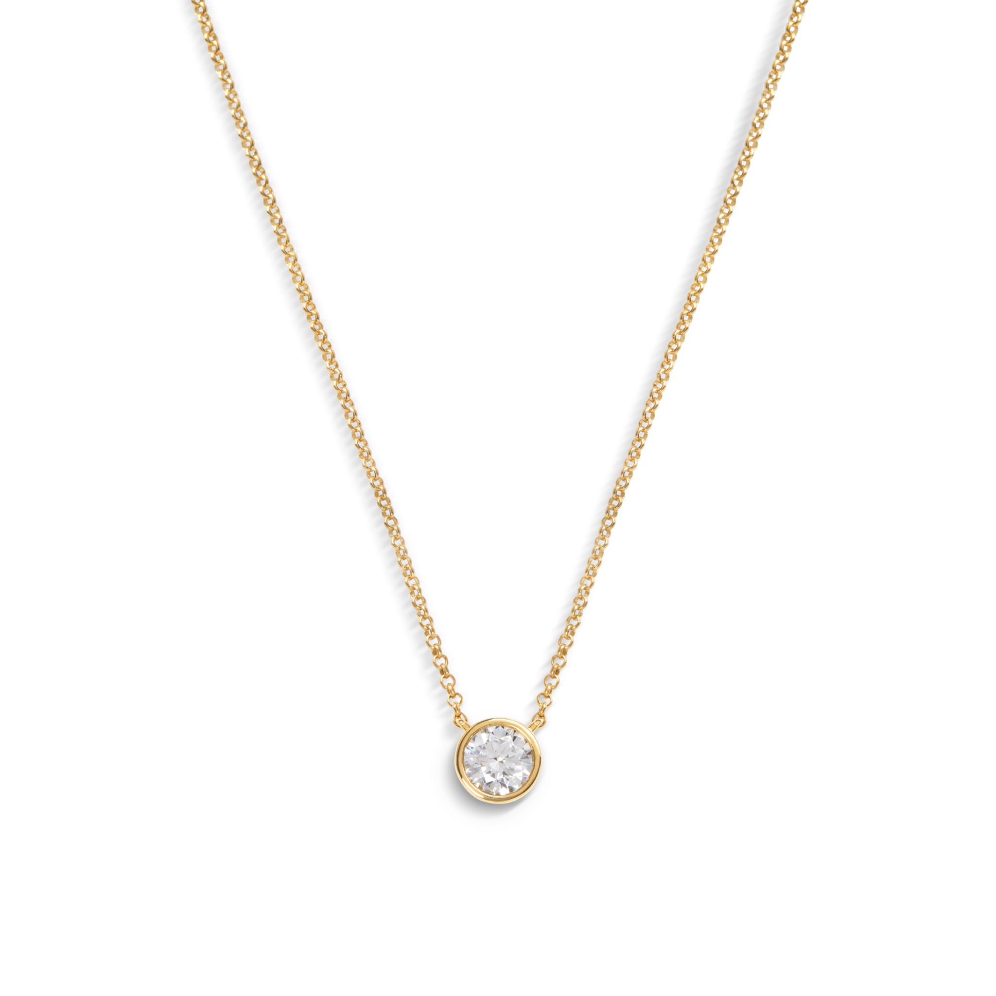 1 Carat Round Diamond Necklace - Yellow Gold