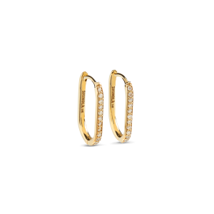 Diamond Oval Charm Hoop - Yellow Gold