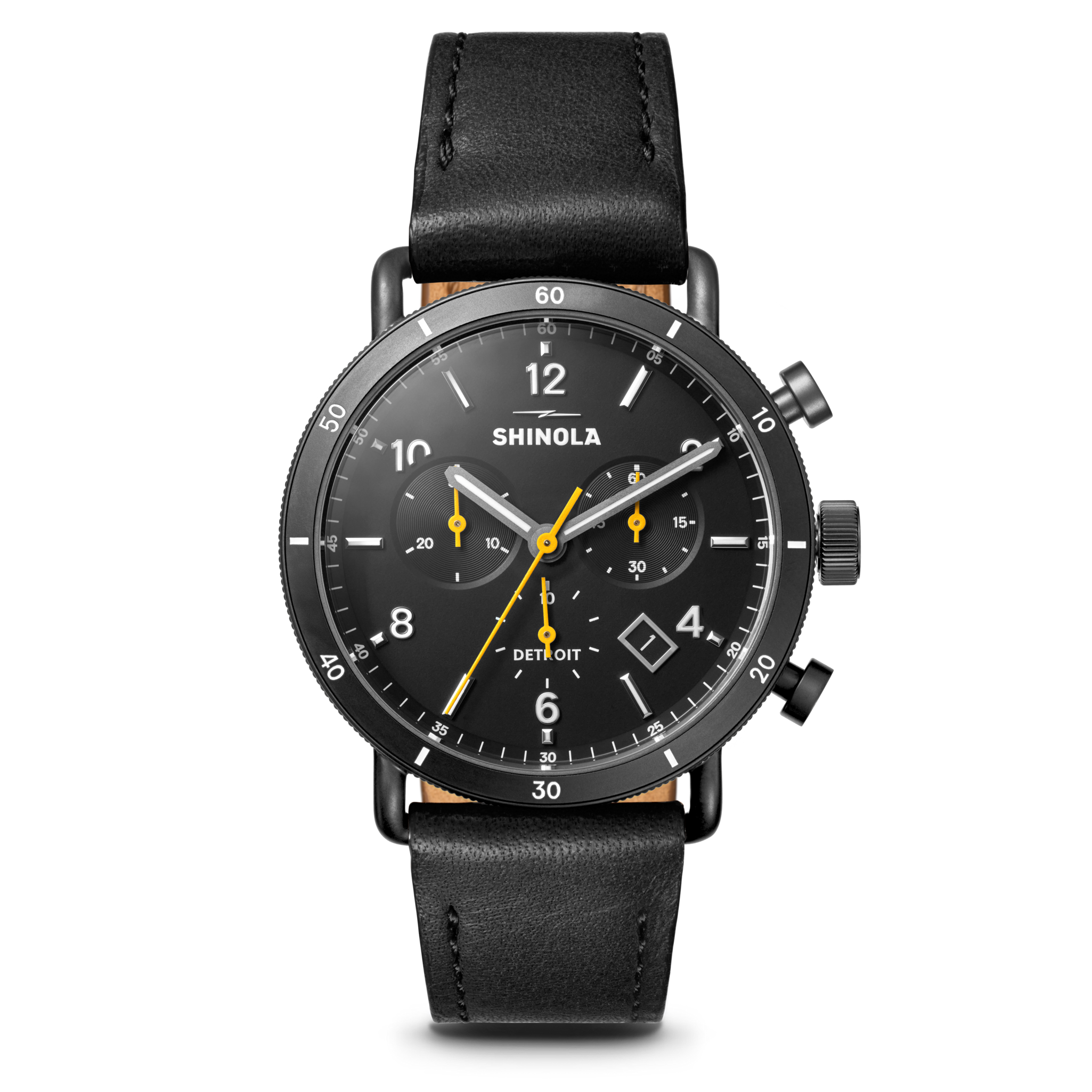 Canfield Sport Chronograph Watch - Black Leather Strap